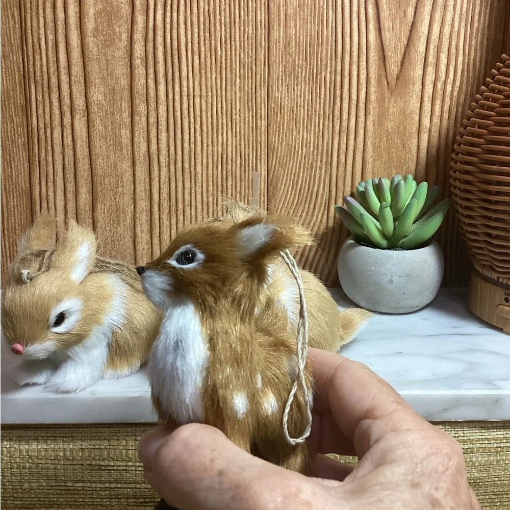 Lot of 3 Faux Fur Adorable Rabbit and Fawn Figurines